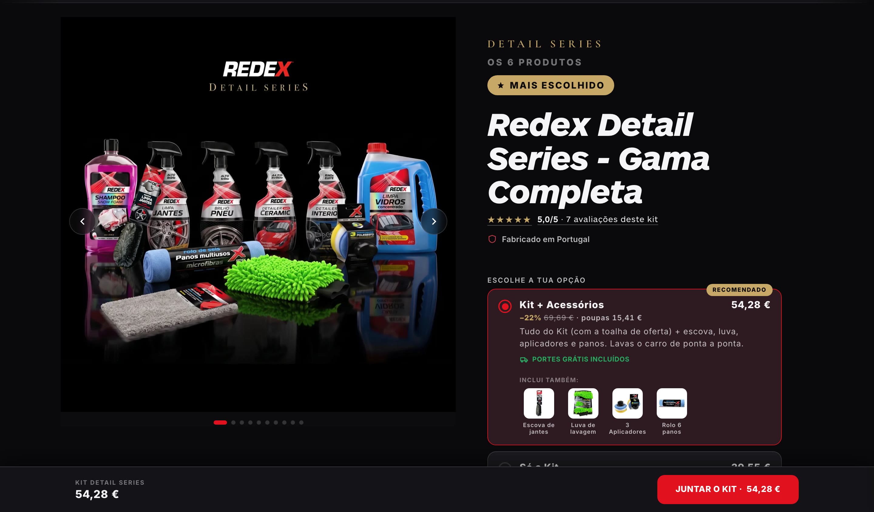 Página de produto da gama Redex Detail Series na loja plurifil.pt, com avaliações e opções de kit